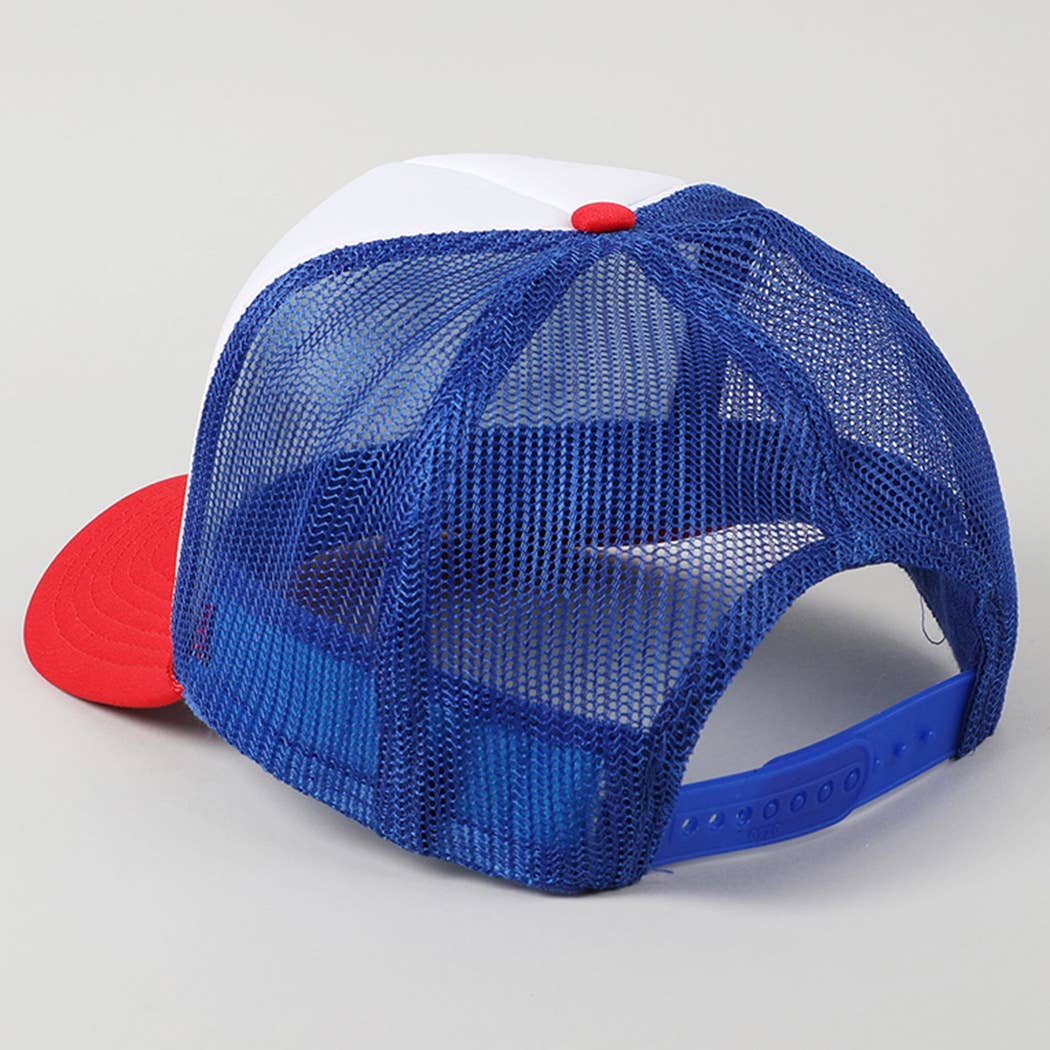 USA Letter Suede Like Logo Print Trucker Hat