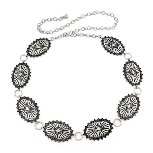 Antique Silver Oval Concho Belt