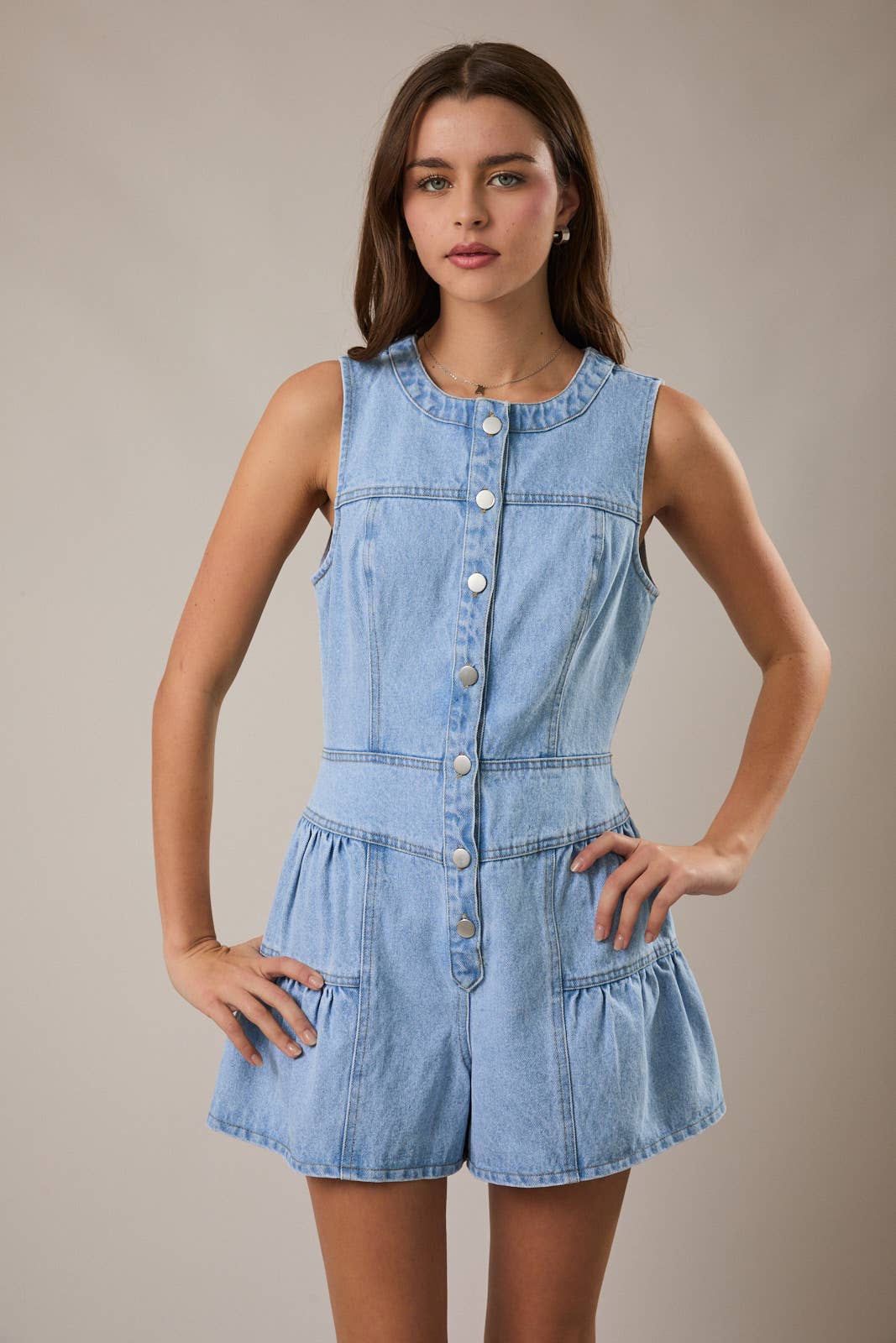 SLEEVELESS SHIRRED ROMPER