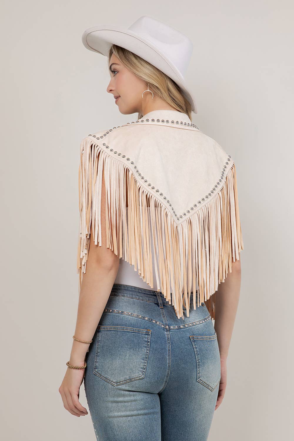 Studded Fringe Shrug- Cream