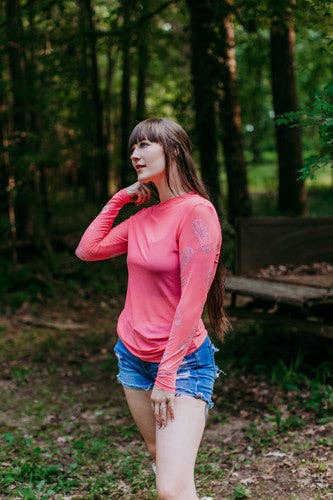 Rhinestone Embellished Mesh Top - Pink