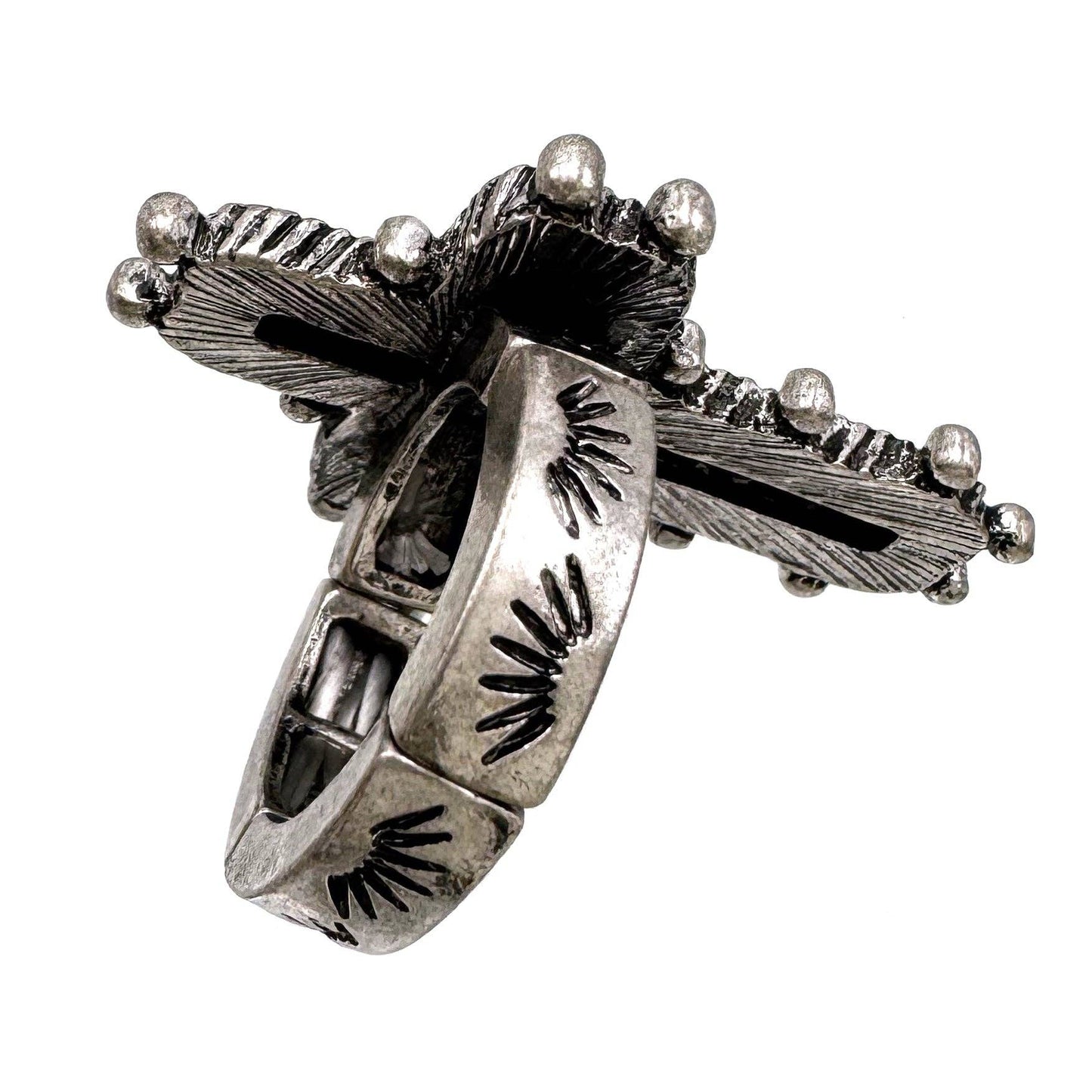 Cross Turquoise Stone Western Band Stretch Ring: Turquoise