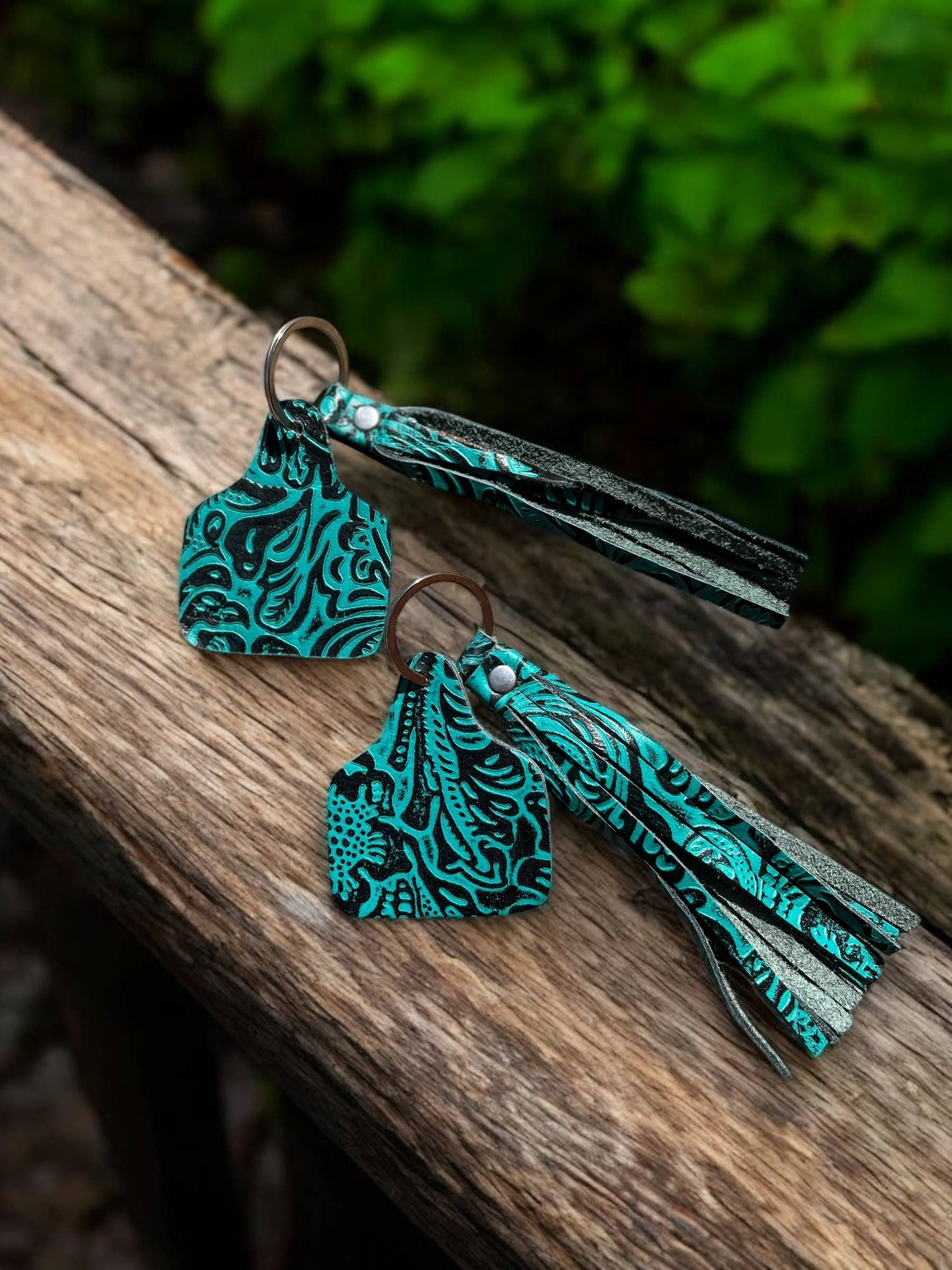 Western Cattle Fringe Leather Keychain