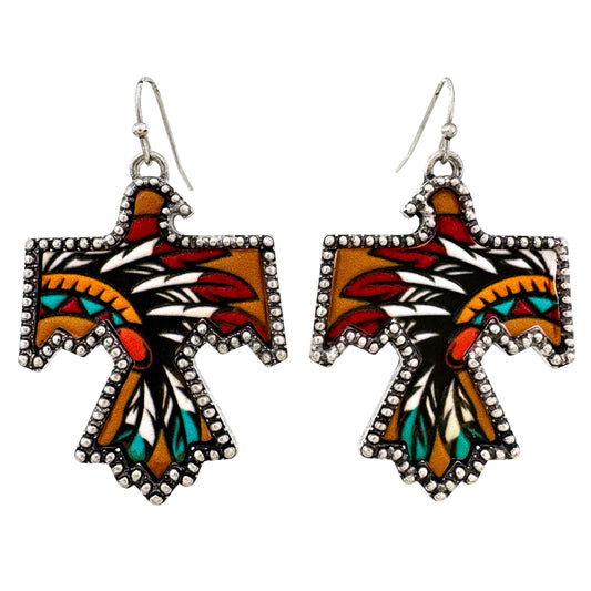 Tooled Leather Thunderbird Earrings