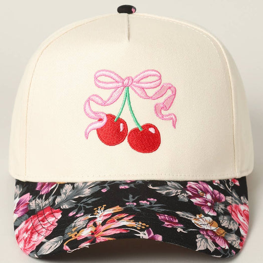 Cherry Ribbon Floral Trucker Hat