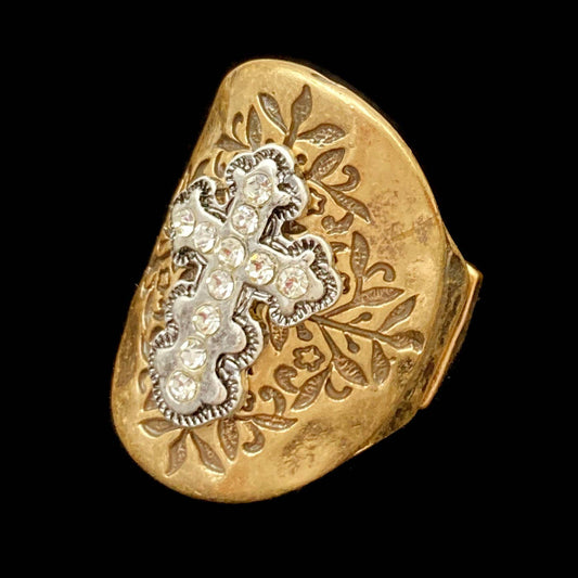 Western Cross Rhinestone Stretch Ring