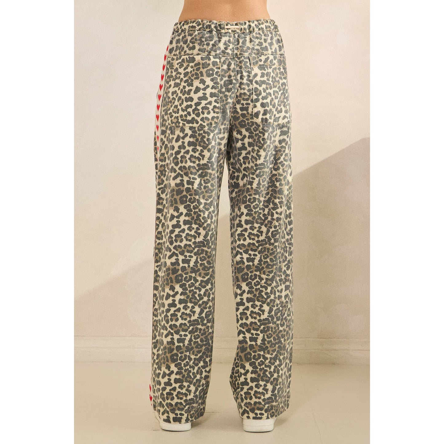 Leopard Printed Striped Wide Legged Pants: Brown Heart
