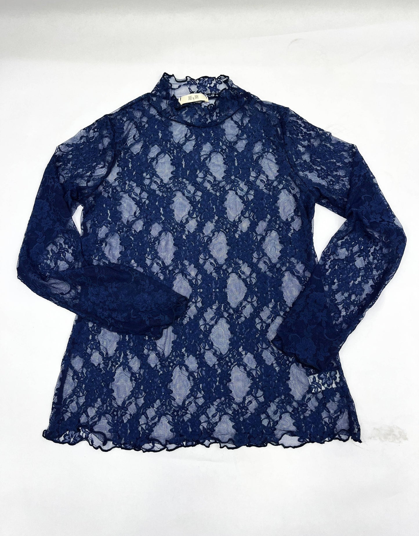 Floral Print Lace Long Sleeve Mesh/Lace Top