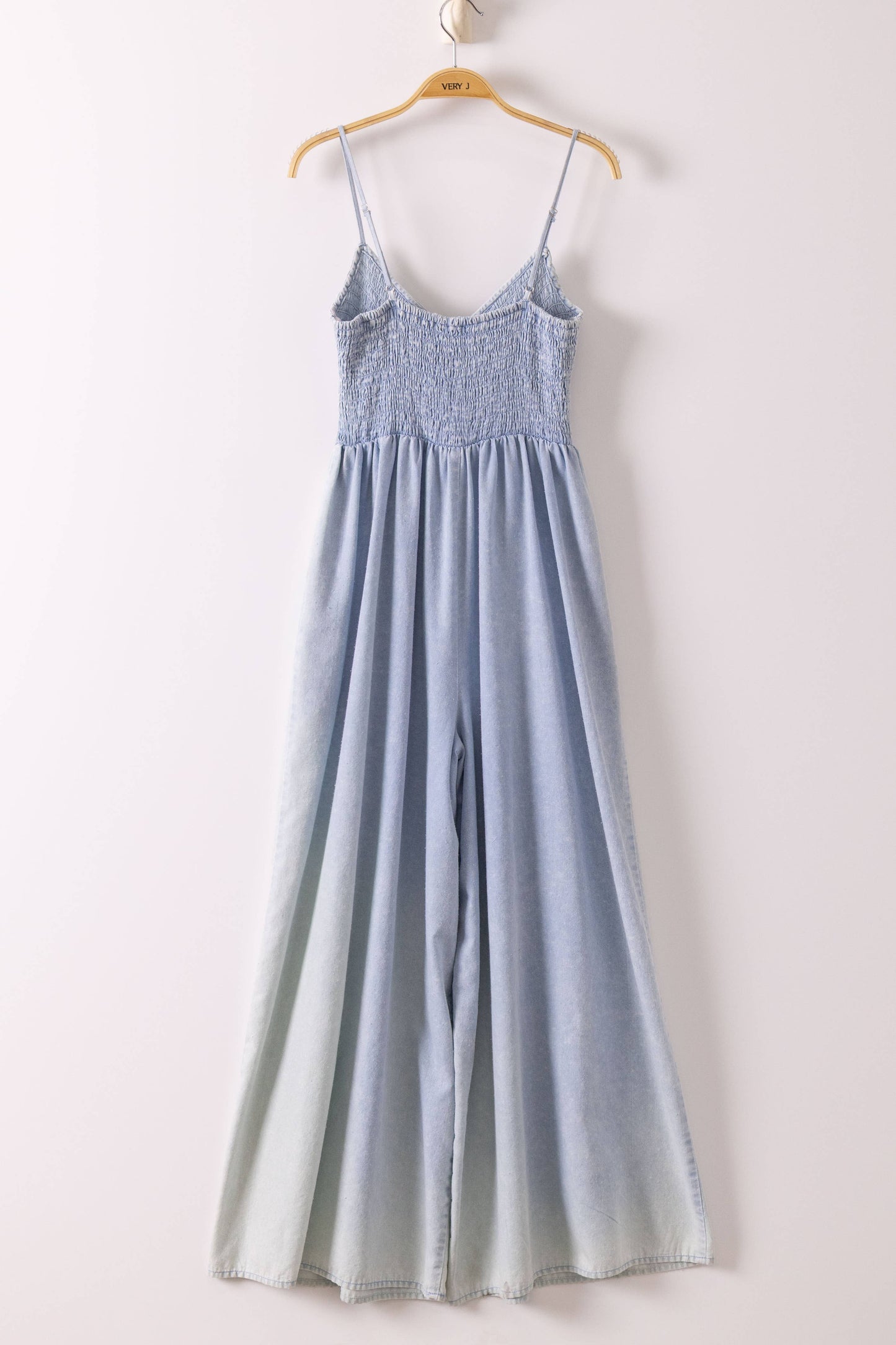 Smocked Torso Chambray Jumpsuit