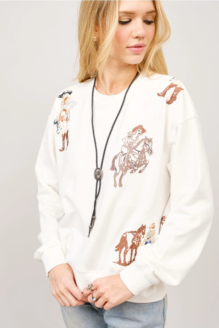 Western Motif Embroidered Graphic Sweatshirt