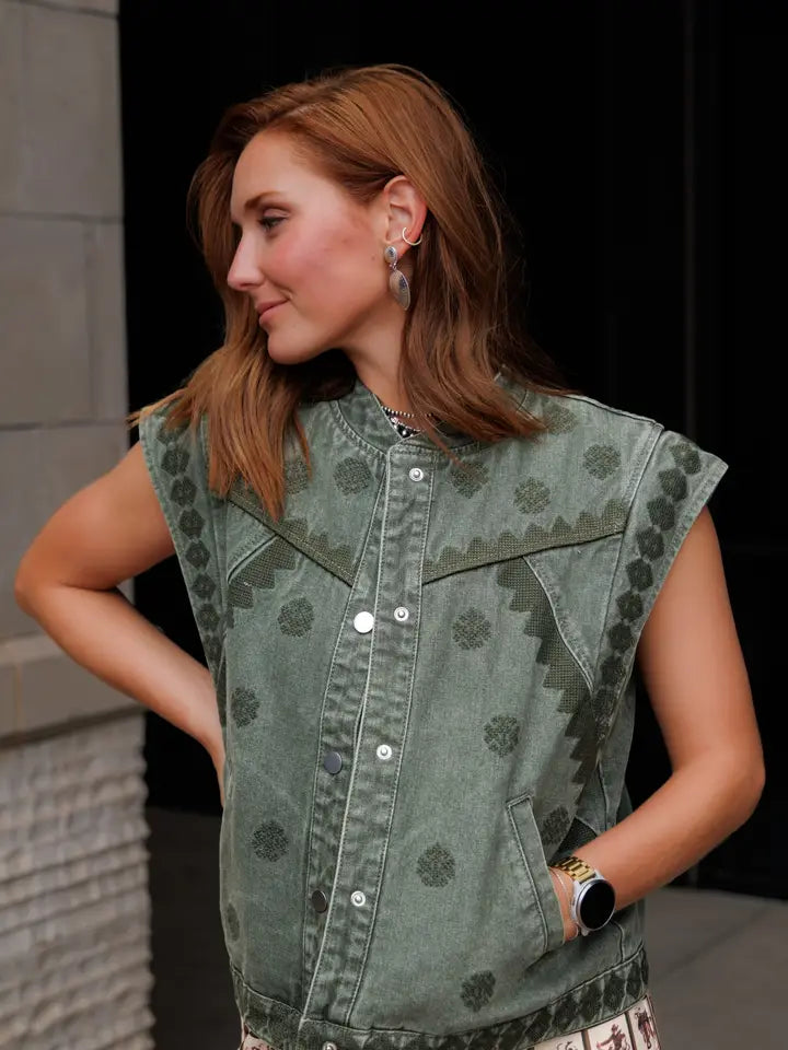 Cross stitch Olive Western Vest