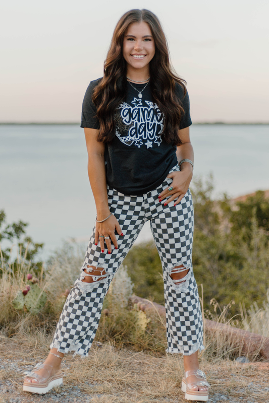 Checkered Out Distressed Denim