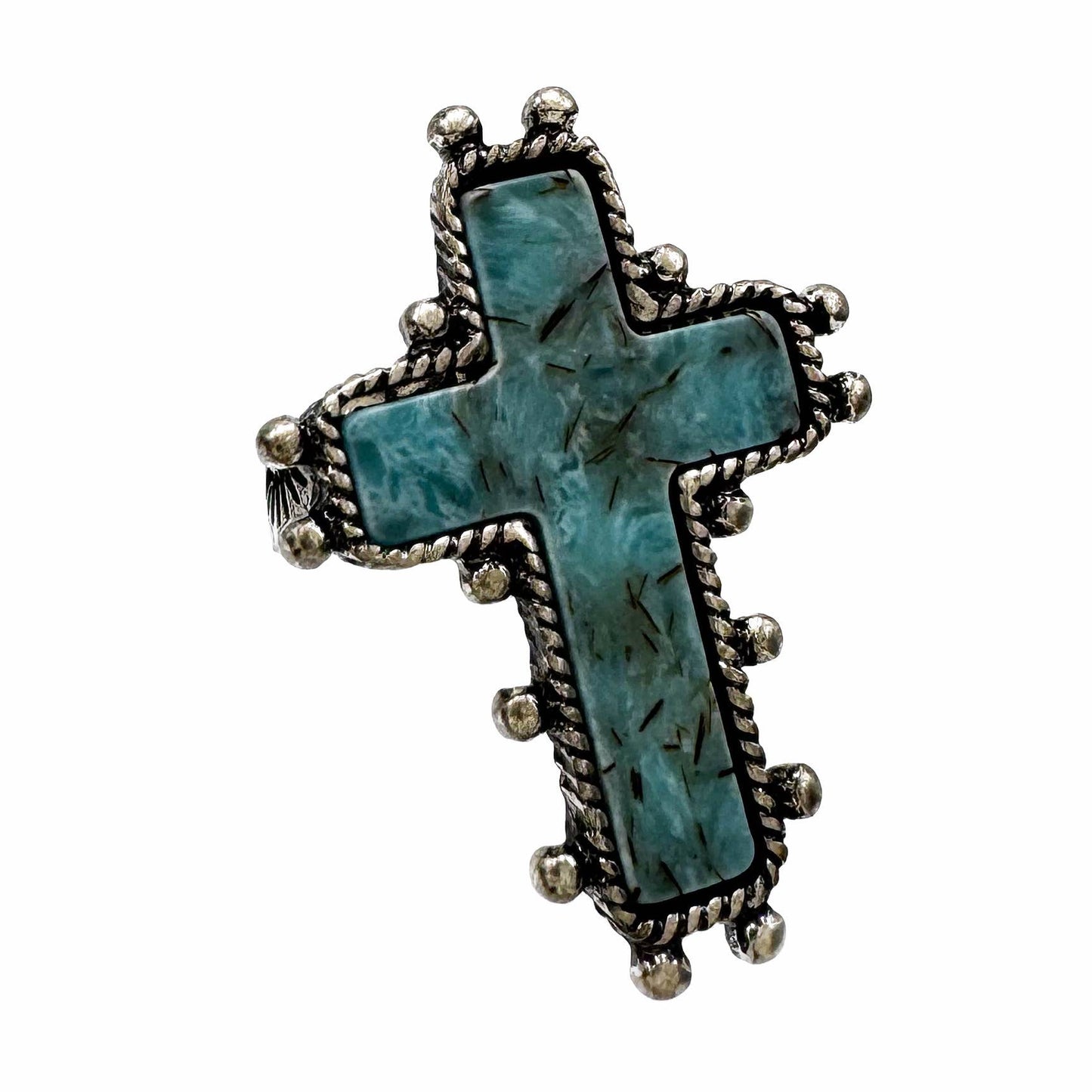 Cross Turquoise Stone Western Band Stretch Ring: Turquoise