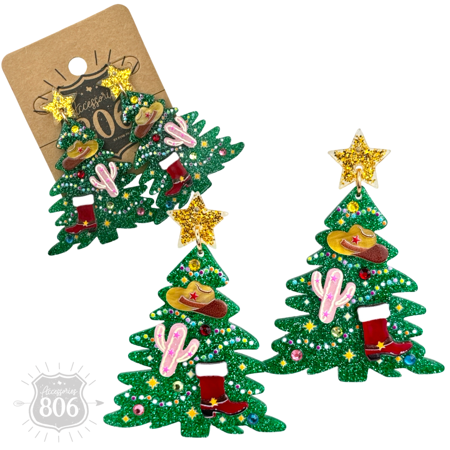 Western Christmas tree earrings