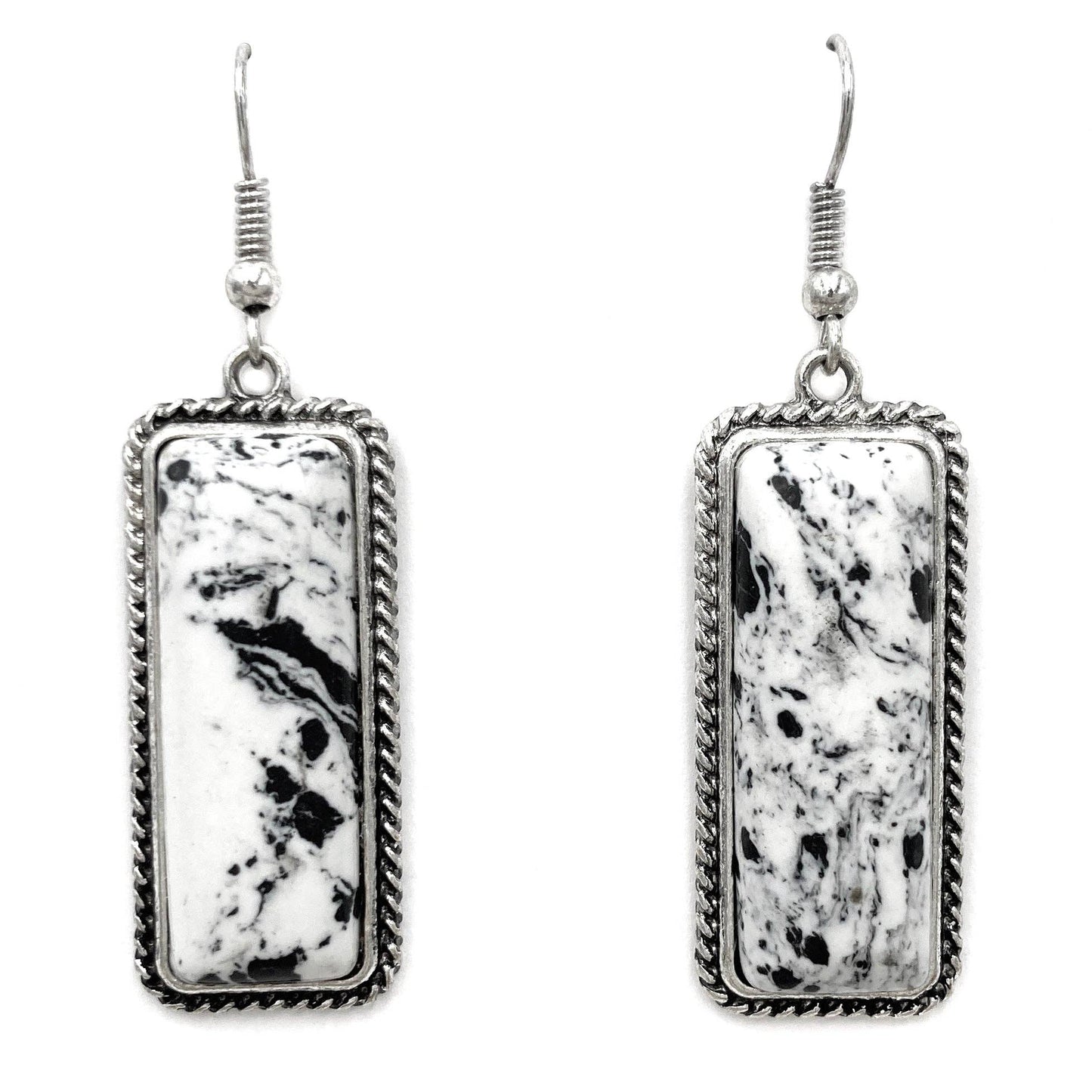 Rectangle Square Turquoise Stone Dangle Earrings: White