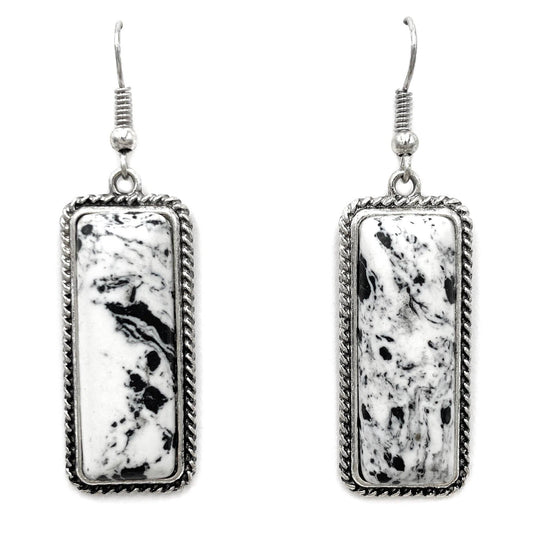 Rectangle Square Turquoise Stone Dangle Earrings: White