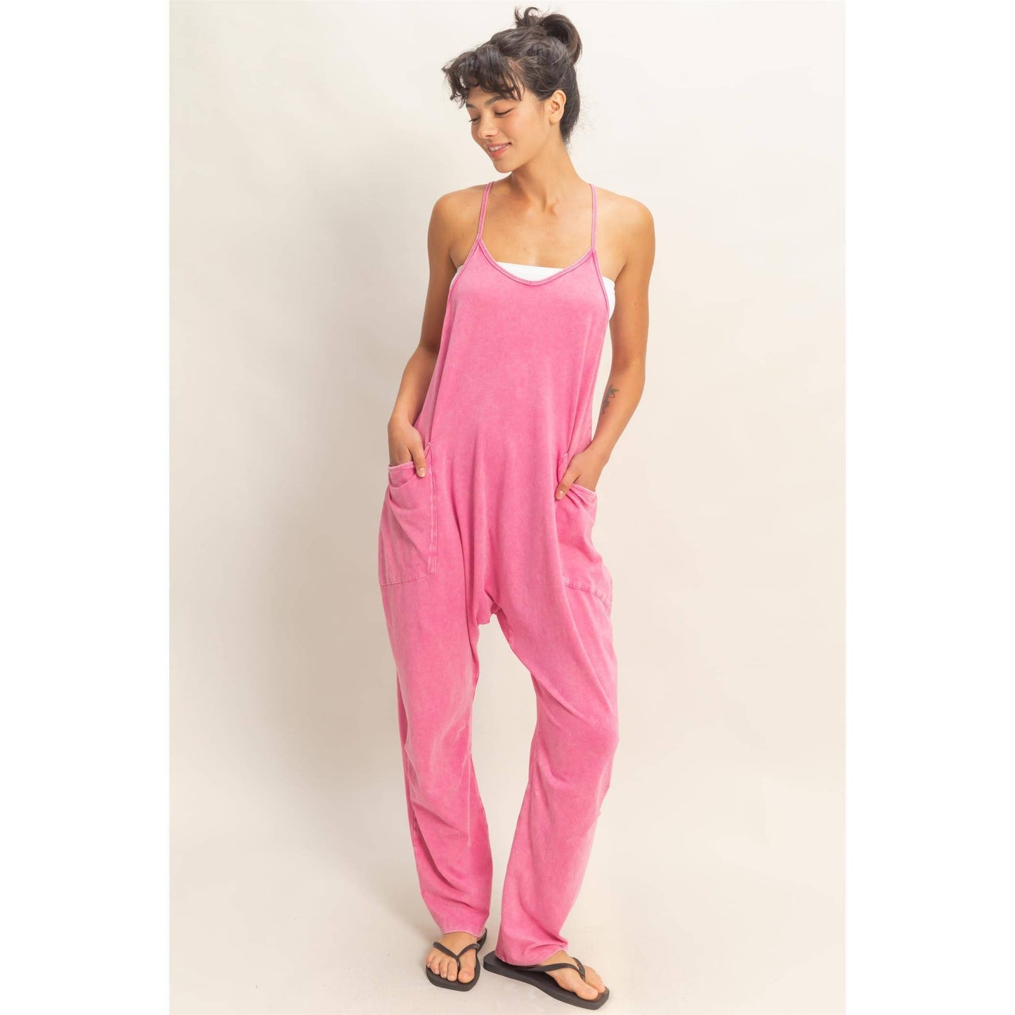 Mineral Wash Spaghetti Strap Jumpsuit
