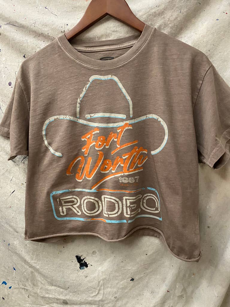 Fort Worth Rodeo 87 Vintage Relaxed Crop T-shirt  : Medium Faded Brown