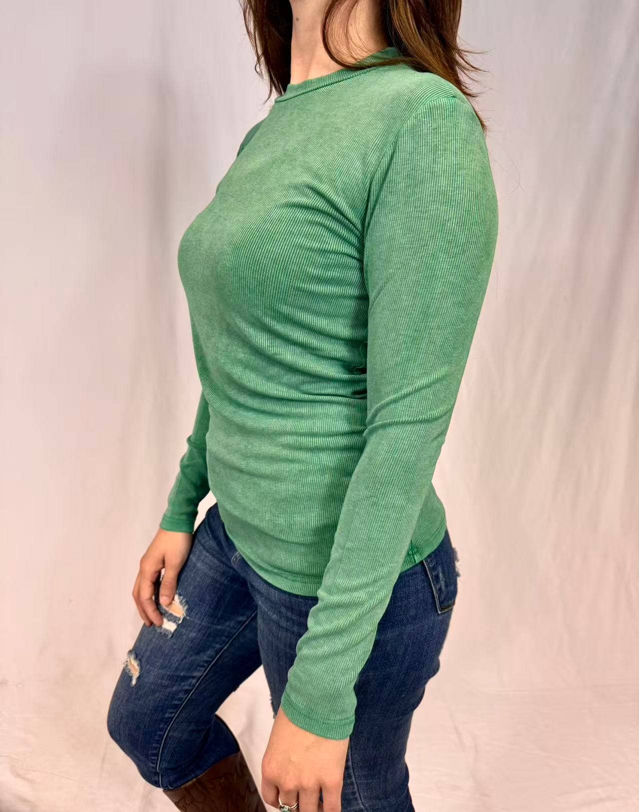 Acid Washed Ribbed Mock neck Top