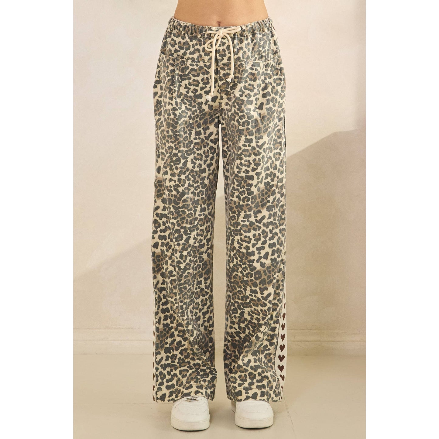 Leopard Printed Striped Wide Legged Pants: Brown Heart