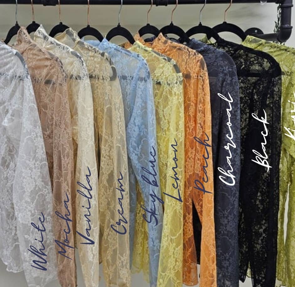 Floral Print Lace Long Sleeve Mesh/Lace Top