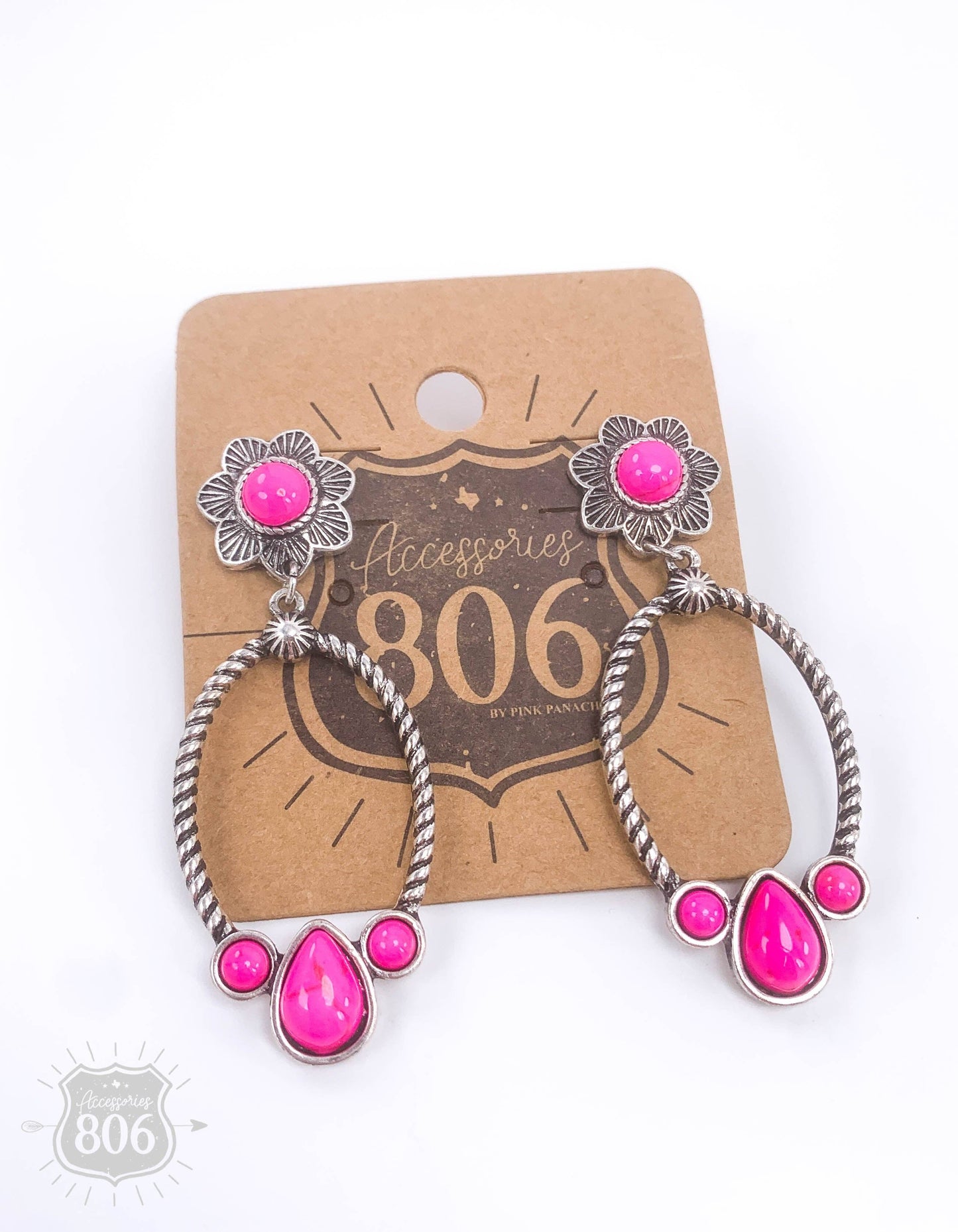 Western oval open rope earring: Fuchsia