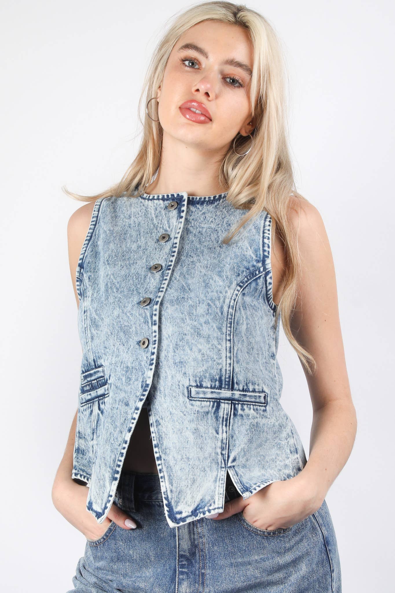 Acid Washed Denim Vest