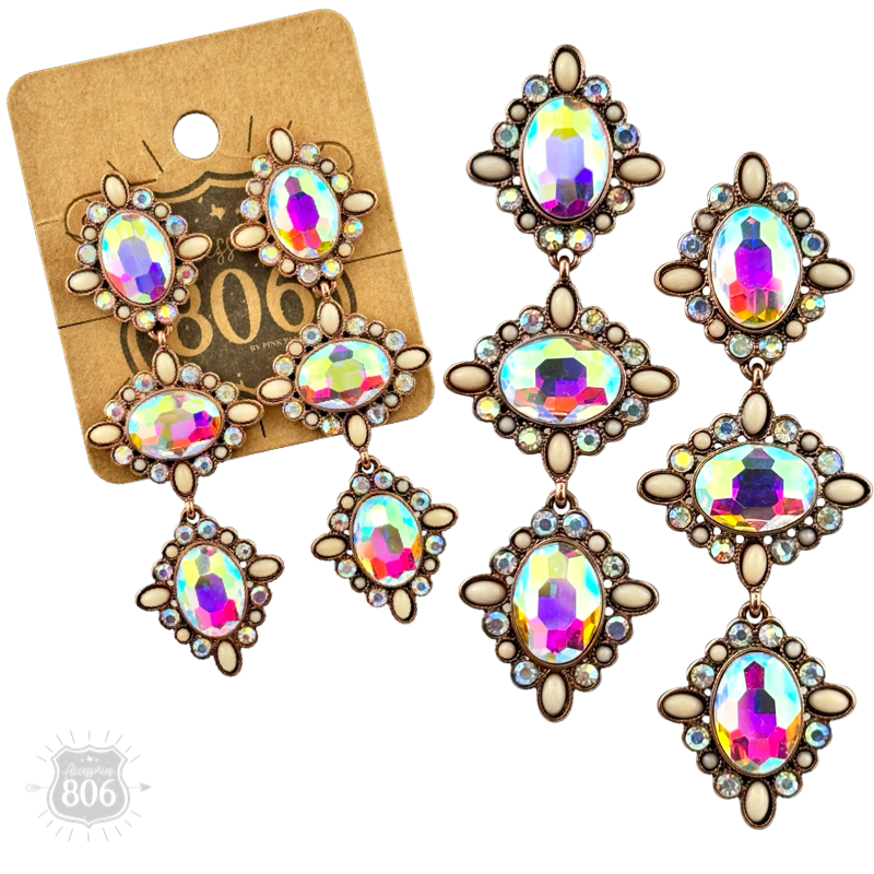 Western triple oval rhinestone earring: Copper