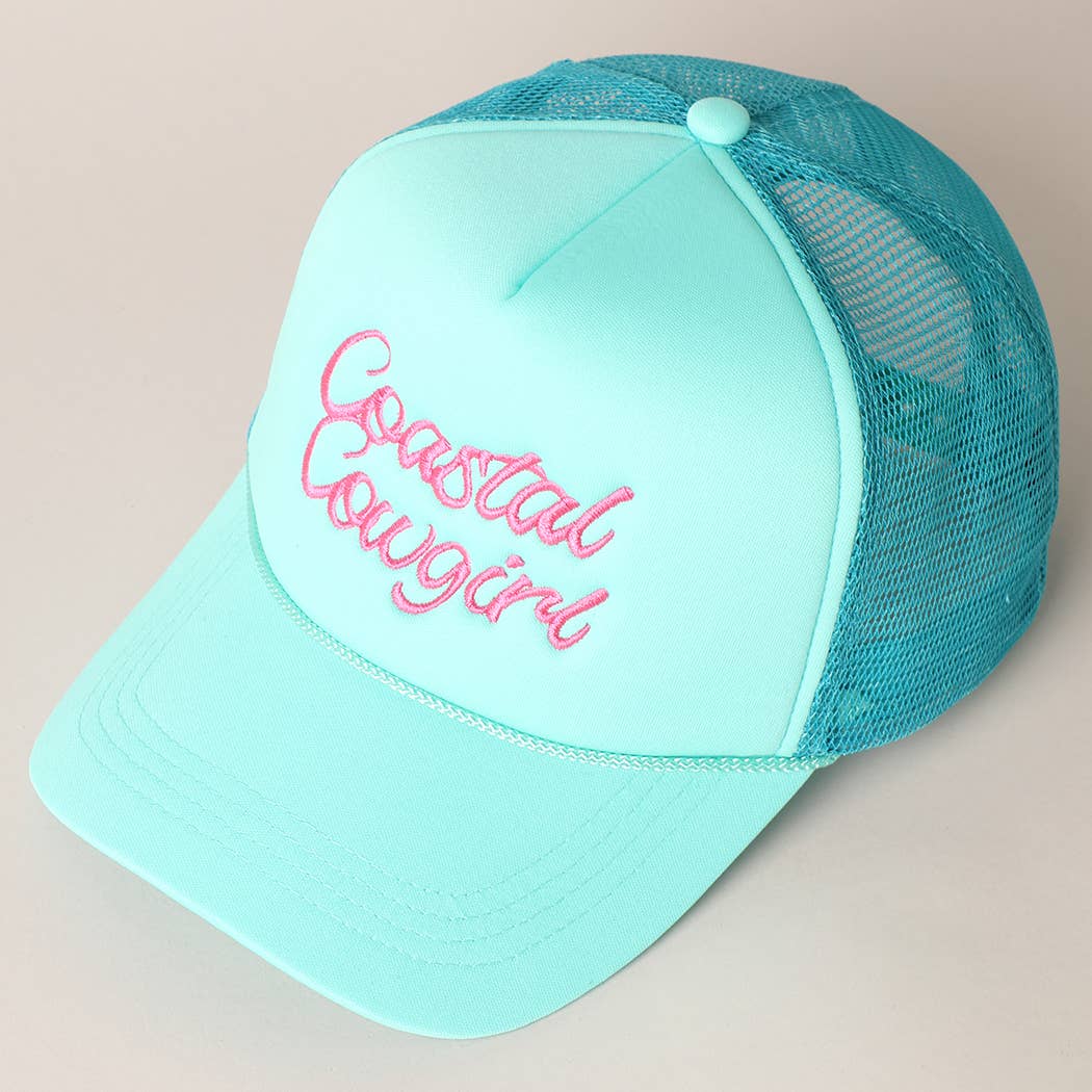 Costal Cowgirl Embroidered Trucker Hat: NEON GREEN