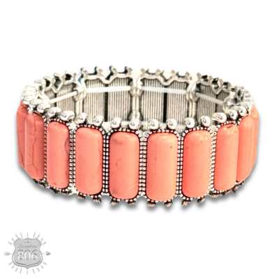Western rectangle stone bracelet: Coral