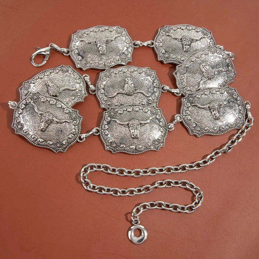 Longhorn Concho Belt - Silver