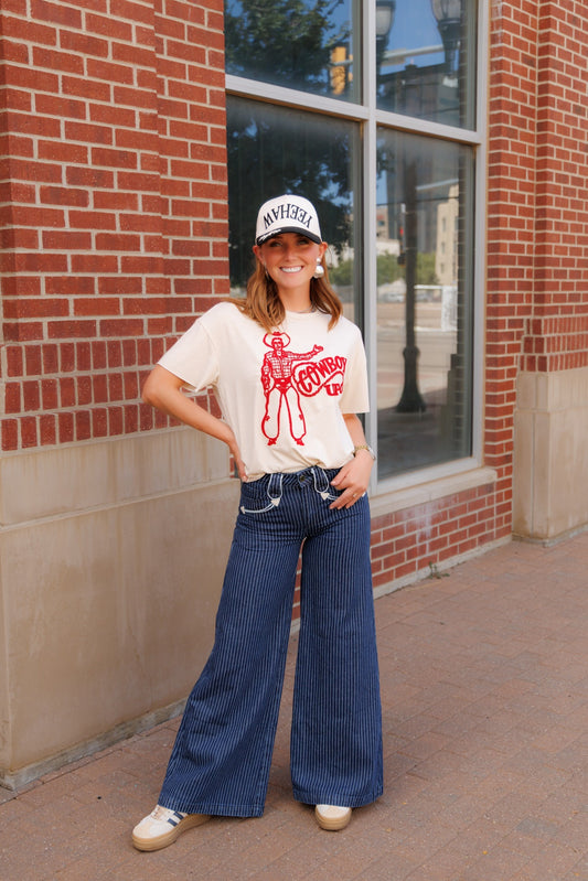 Pinstripe Stretch Denim
