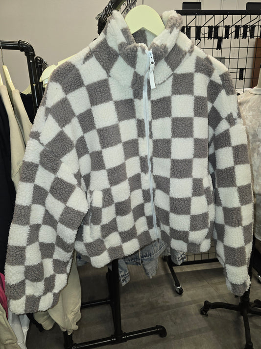 Grey Crop Checkered Sherpa