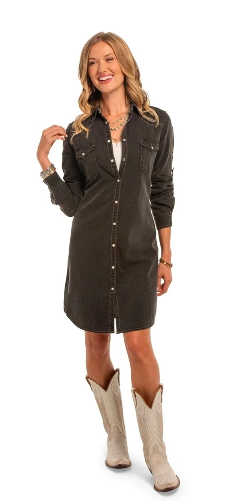Dark Denim Pearl Snap Dress