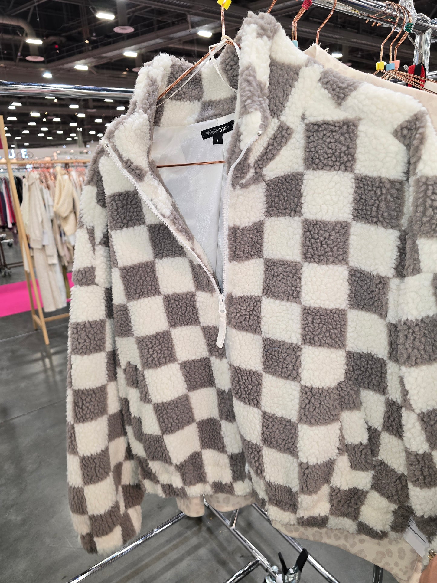 Grey Crop Checkered Sherpa