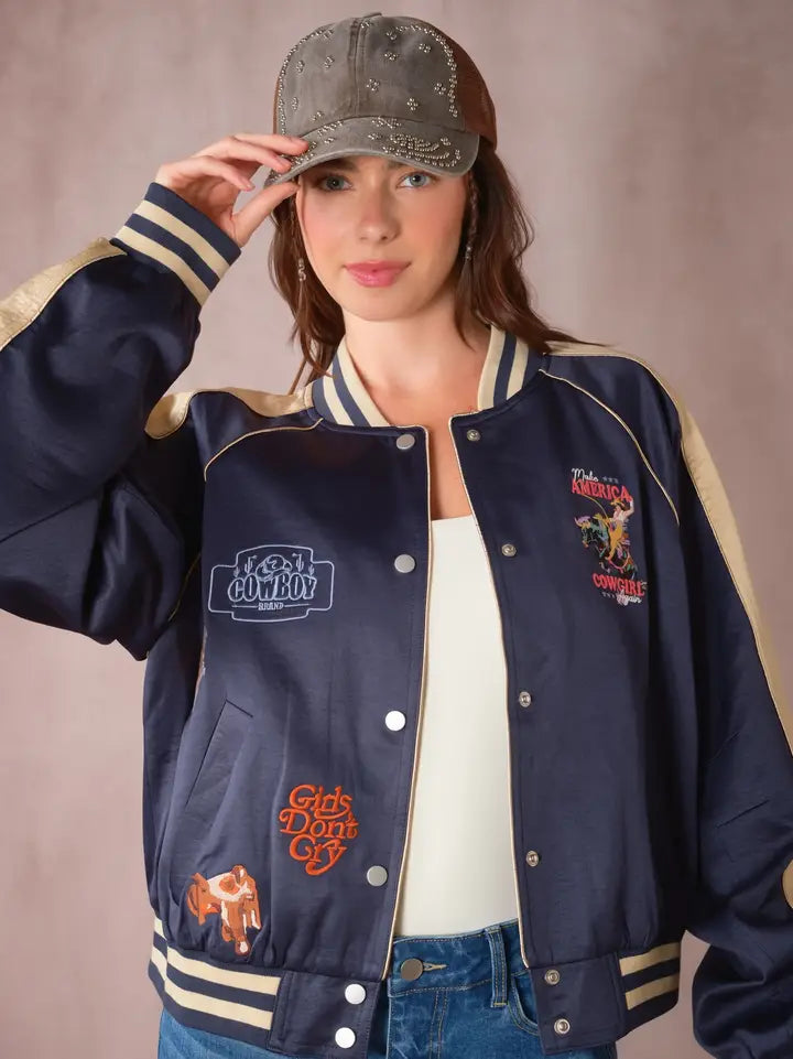 Western Satin Bomber Jacket
